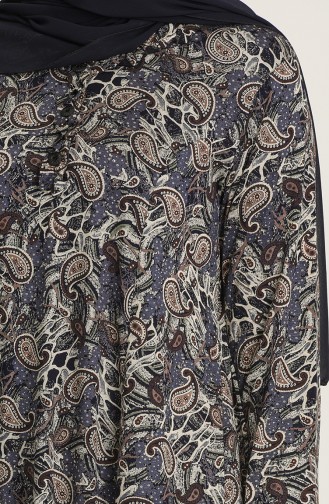 Büyük Beden Desenli Elbise 0425-04 Kahverengi
