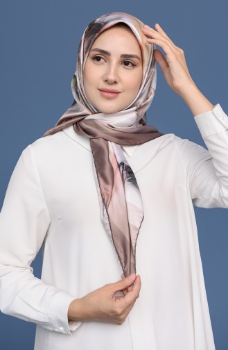 Çiçek Desenli Dj Rayon Eşarp 12599-04 Koyu Vizon