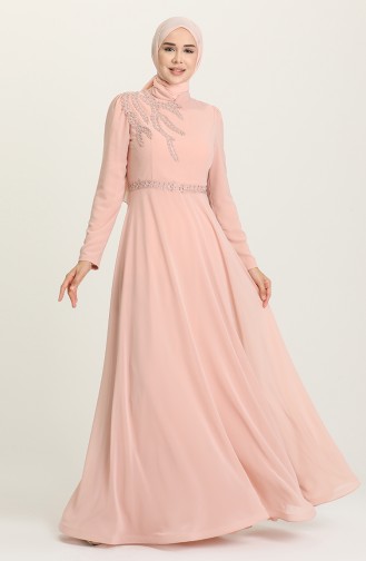 Powder Hijab Evening Dress 6062-08
