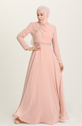 Powder Hijab Evening Dress 6062-08