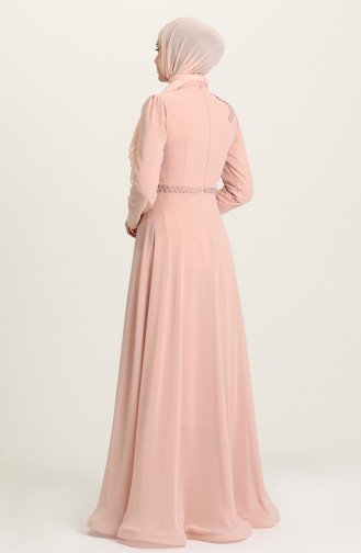 Powder Hijab Evening Dress 6062-08
