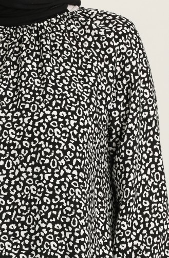 Kolu Ve Yakası Büzgülü Viskon Elbise 3296B-01 Siyah