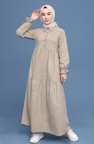 Ecru Hijab Dress 22K8437-07