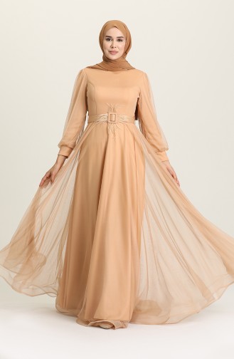 Gold Hijab Evening Dress 4949-06