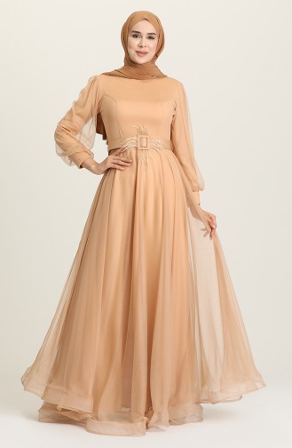 Gold Hijab Evening Dress 4949-06