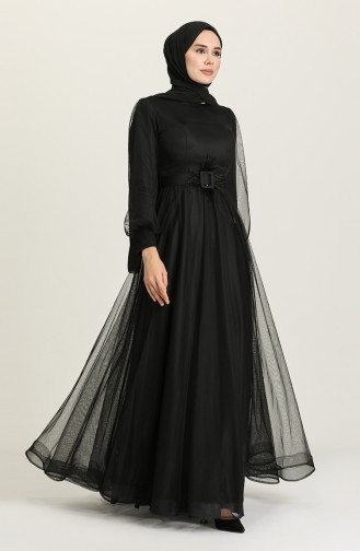 Black Hijab Evening Dress 4949-09