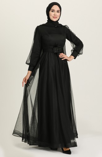 Black Hijab Evening Dress 4949-09