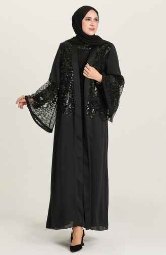 Black Hijab Evening Dress 8102-01
