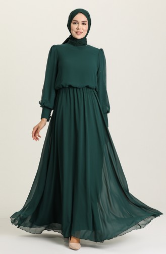 Emerald Green Hijab Evening Dress 5403-01