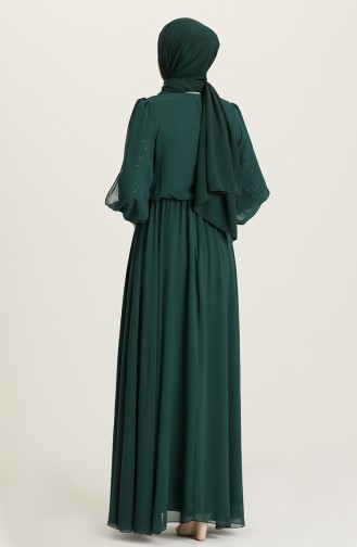 Pullu Şifon Abiye Elbise 5403-01 Zümrüt Yeşili