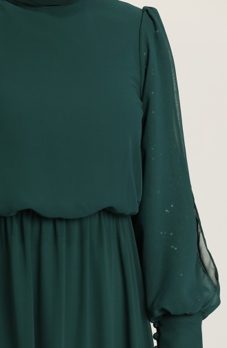 Pullu Şifon Abiye Elbise 5403-01 Zümrüt Yeşili