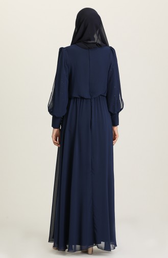 Navy Blue Hijab Evening Dress 5403-02