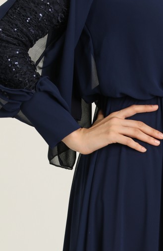 Navy Blue Hijab Evening Dress 5403-02