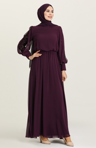 Purple Hijab Evening Dress 5403-03