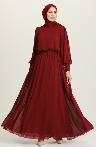 Claret Red Hijab Evening Dress 5403-04