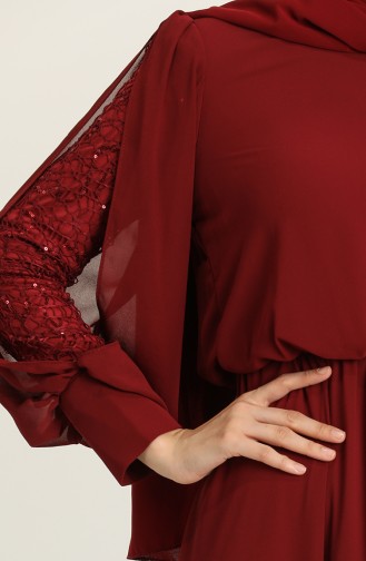 Claret Red Hijab Evening Dress 5403-04