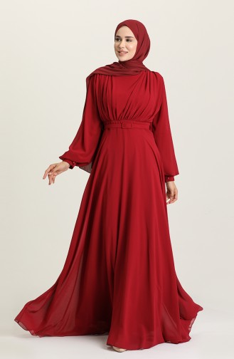 Light Claret Red Hijab Evening Dress 5422-12