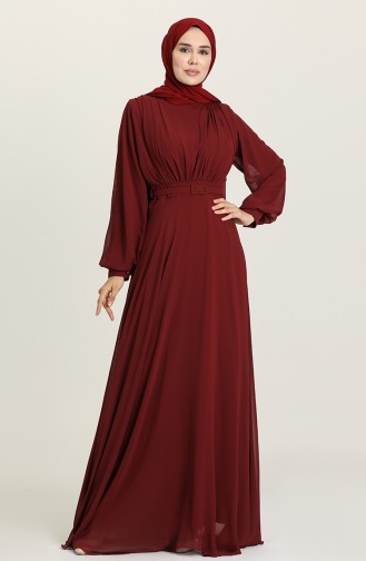 Dark Claret Red Hijab Evening Dress 5422-13