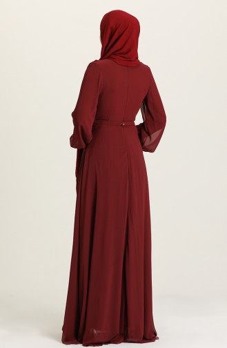 Dark Claret Red Hijab Evening Dress 5422-13