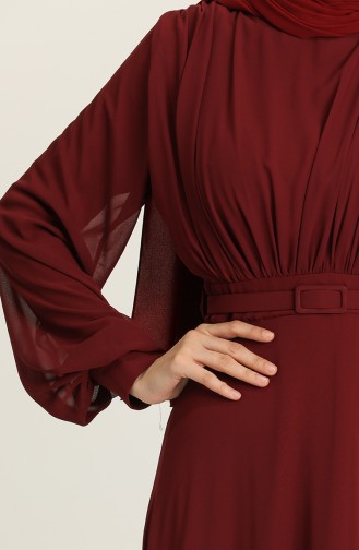 Dark Claret Red Hijab Evening Dress 5422-13