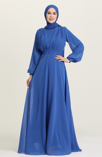 Saxe Hijab Evening Dress 5422-14