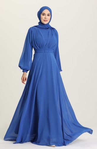 Saxe Hijab Evening Dress 5422-14