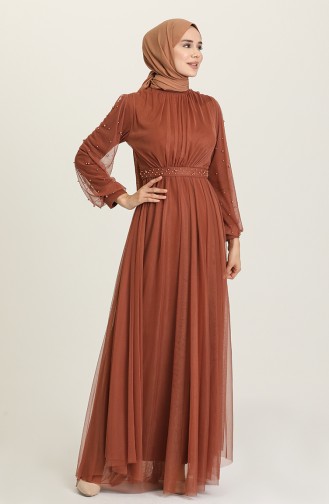 Brown Hijab Evening Dress 5514-16