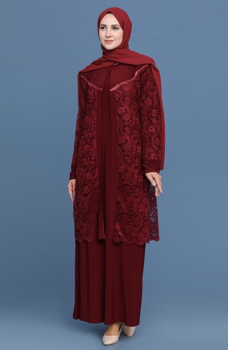 Büyük Beden Abiye İkili Takım 3054-08 Bordo
