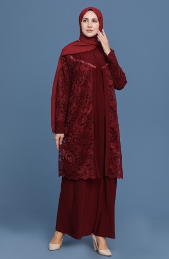 Büyük Beden Abiye İkili Takım 3054-08 Bordo