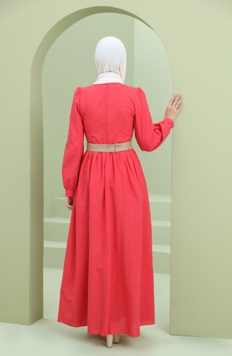 Pıtpıtlı Kemerli Elbise 2074-01 Mercan