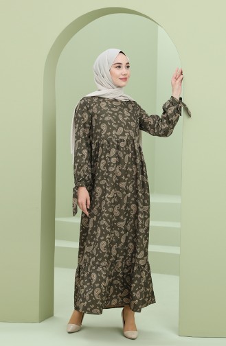 Khaki Hijab Dress 22K8435A-03
