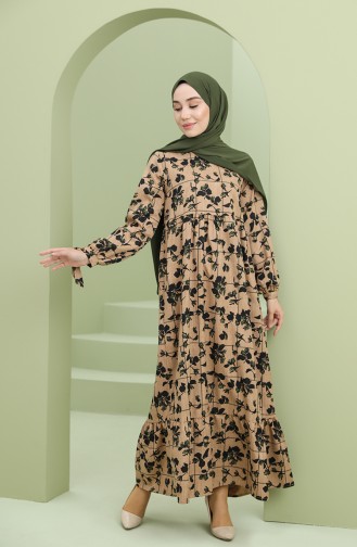 Khaki Hijab Dress 22K8435D-02