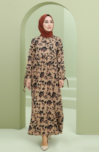 Beige-Rose Hijab Kleider 22K8435D-04