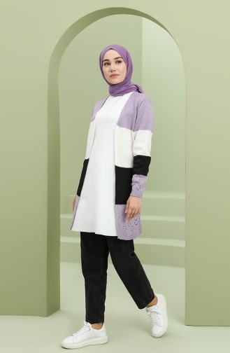 Triko Kuşaklı Hırka 2010-07 Lila