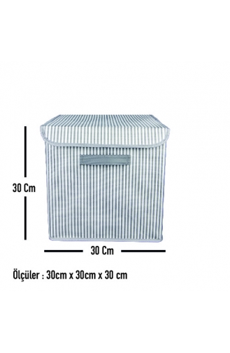 Rope Home Gri Çizgili 30x30x30 Kapaklı Kutu 88-01 Gri