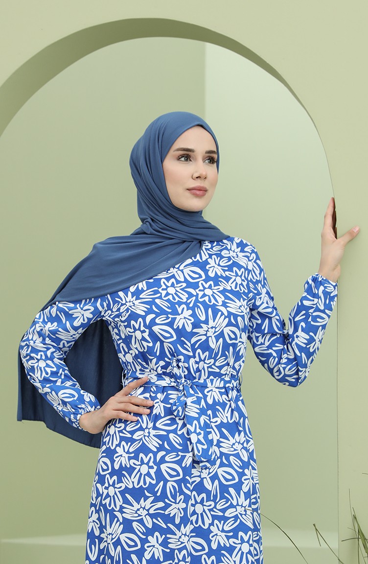 Blue Hijab Dress 202403 Sefamerve