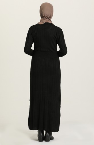 Triko Pileli Elbise 3010-04 Siyah