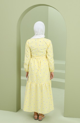Papatya Desenli Elbise 2209-03 Sarı