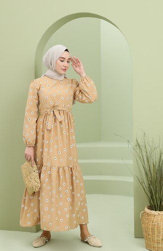 Beige Hijab Dress 2209-08