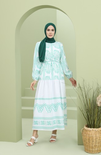 Grün Hijab Kleider 2214-03
