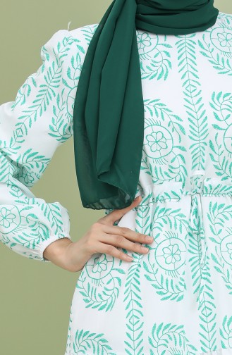 Beli Büzgülü Desenli Elbise 2214-03 Yeşil