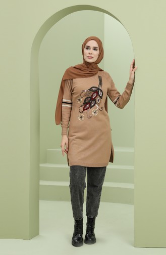 Triko Payetli Kazak 4012-08 Camel