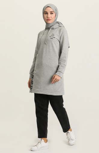 Cepli Baskili Kapüşonlu Sweatshirt 9582-04 Gri