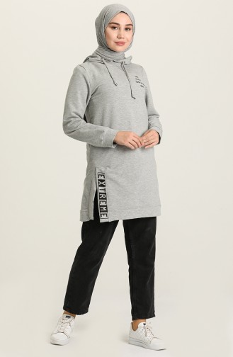 Cepli Baskili Kapüşonlu Sweatshirt 9582-04 Gri