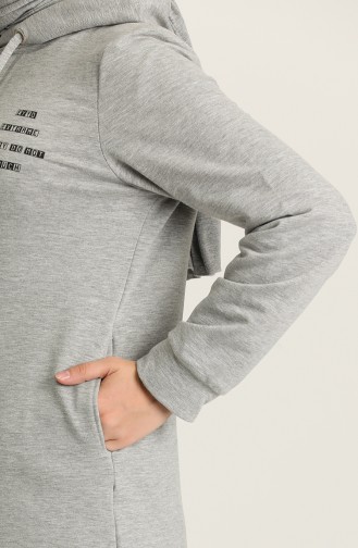 Cepli Baskili Kapüşonlu Sweatshirt 9582-04 Gri