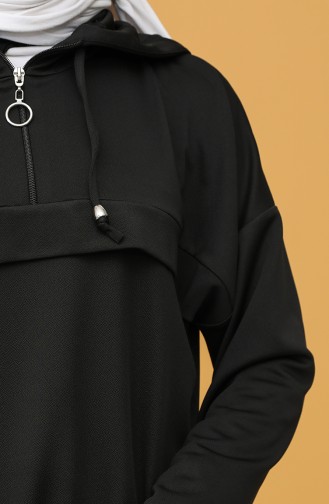 Kapüşonlu Fermuarlı Tunik Pantolon İkili Takım 1432-01 Siyah
