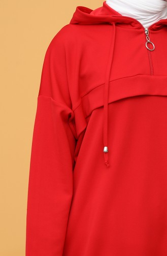 Kapüşonlu Fermuarlı Tunik Pantolon İkili Takım 1432P-05 Kırmızı
