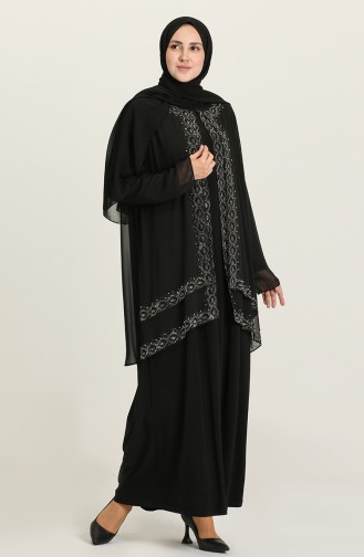 Black Hijab Evening Dress 5105-01