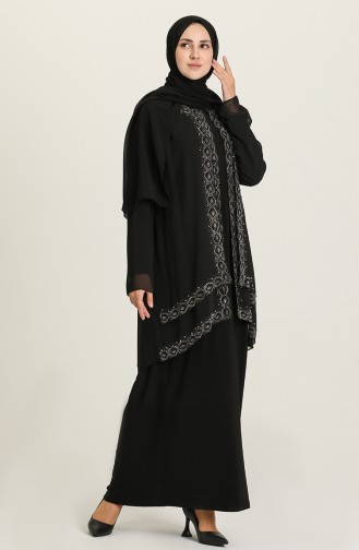 Black Hijab Evening Dress 5105-01