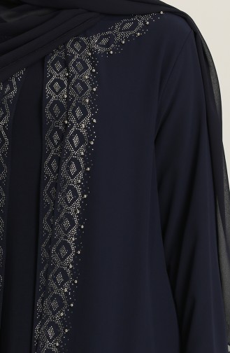 Navy Blue Hijab Evening Dress 5105-02